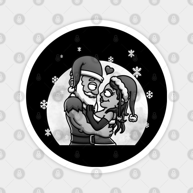 Romantic Young Santa - And Mrs. Claus Black And White Edition Magnet by TheMaskedTooner